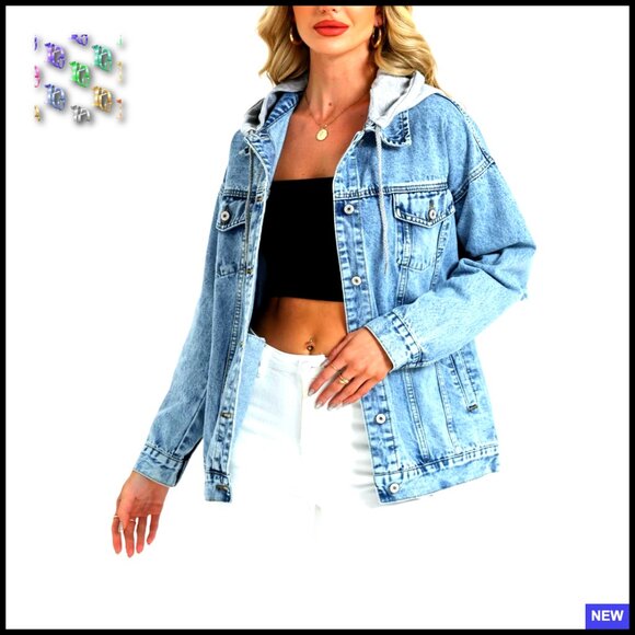 Oversized Distressed Denim Jacket With Detachable Hood Boyfriend Style Ripped